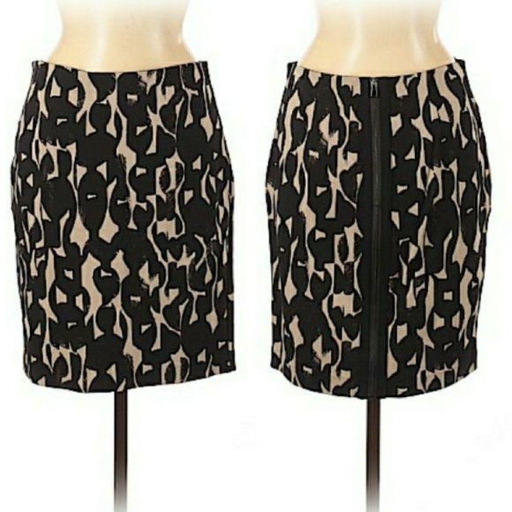 Ann Taylor Straight Stretch Edgy Abstract Exposed Back Zipper Skirt Black Sz 8P